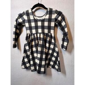 Hanna Andersson Dress Size 4 Girls‎ Black Gray White Buffalo Plaid Long Sleeve